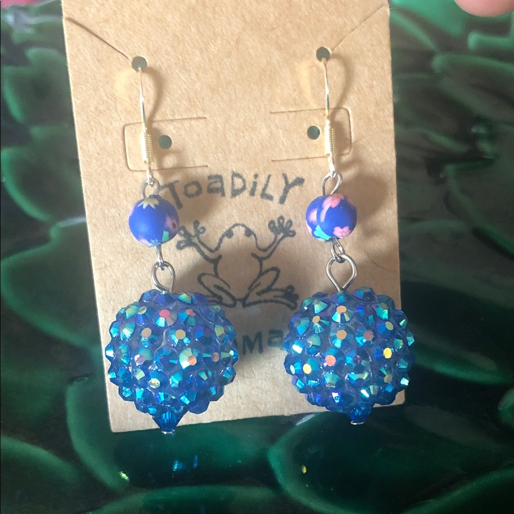 Sparkling Blue Earrings- “TOADILY HANDMADE” - 3 for $25